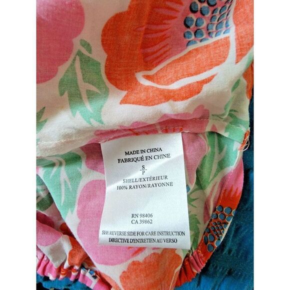 Theory Sz Petite-Small Tie Front Sleeveless Button-Up Blouse Hibiscus Floral Top - Picture 6 of 6